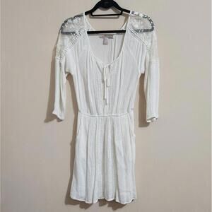 Forever21 long sleeve Laced shoulders ivory mini dress with pockets women size S